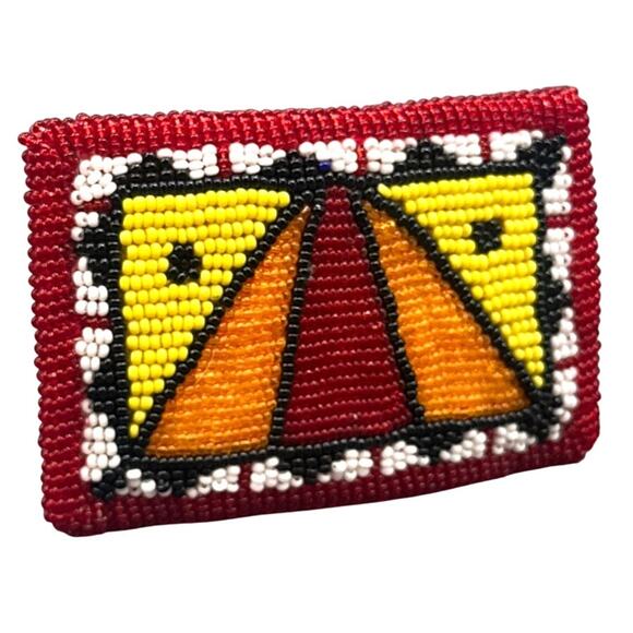 VTG Handmade Native American Beaded Belt Buckle Red Yellow Orange Pow Wow Boho - Picture 1 of 14
